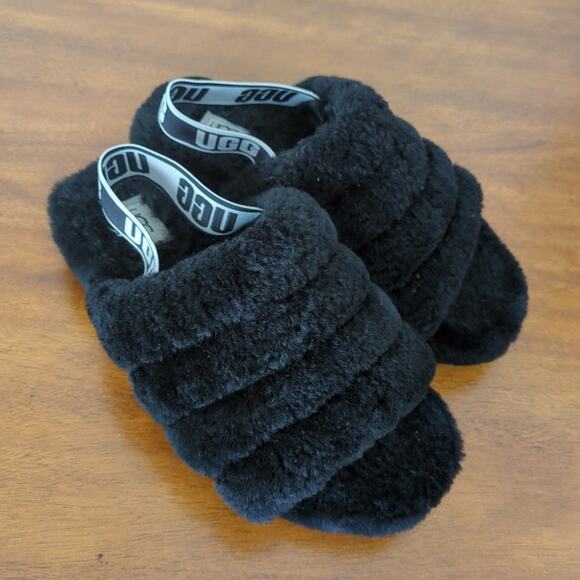 UGG Fluff Yeah Slides slippers Black  size 6 - Picture 1 of 6